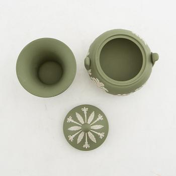 A collection of boxes, plates, and a vase 9 dlr mostly Wedgwood England 20th century jasperware.