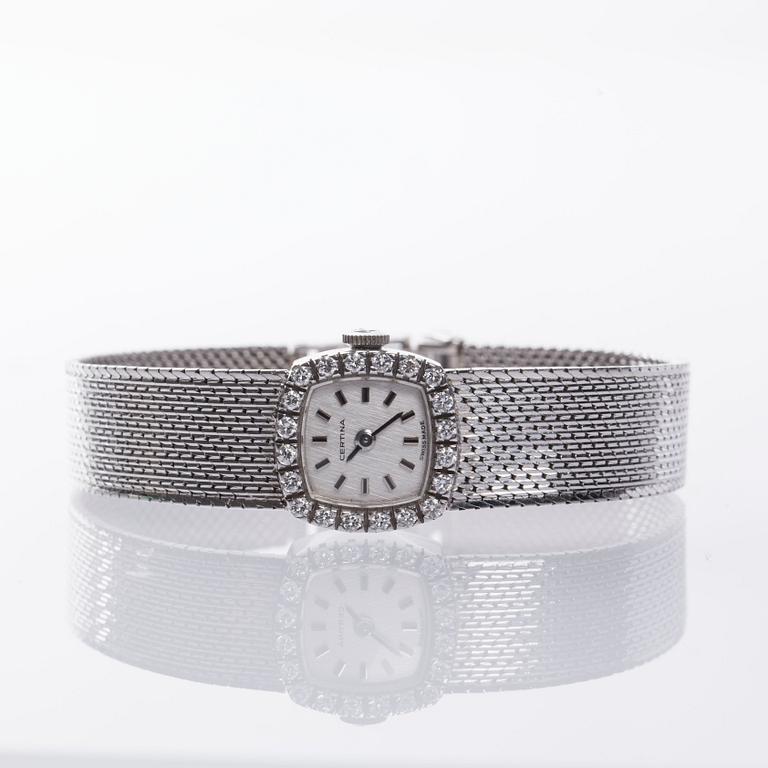 ARMBANDSUR, Certina, 18K vitguld med briljantslipade diamanter ca 0.40 ct.