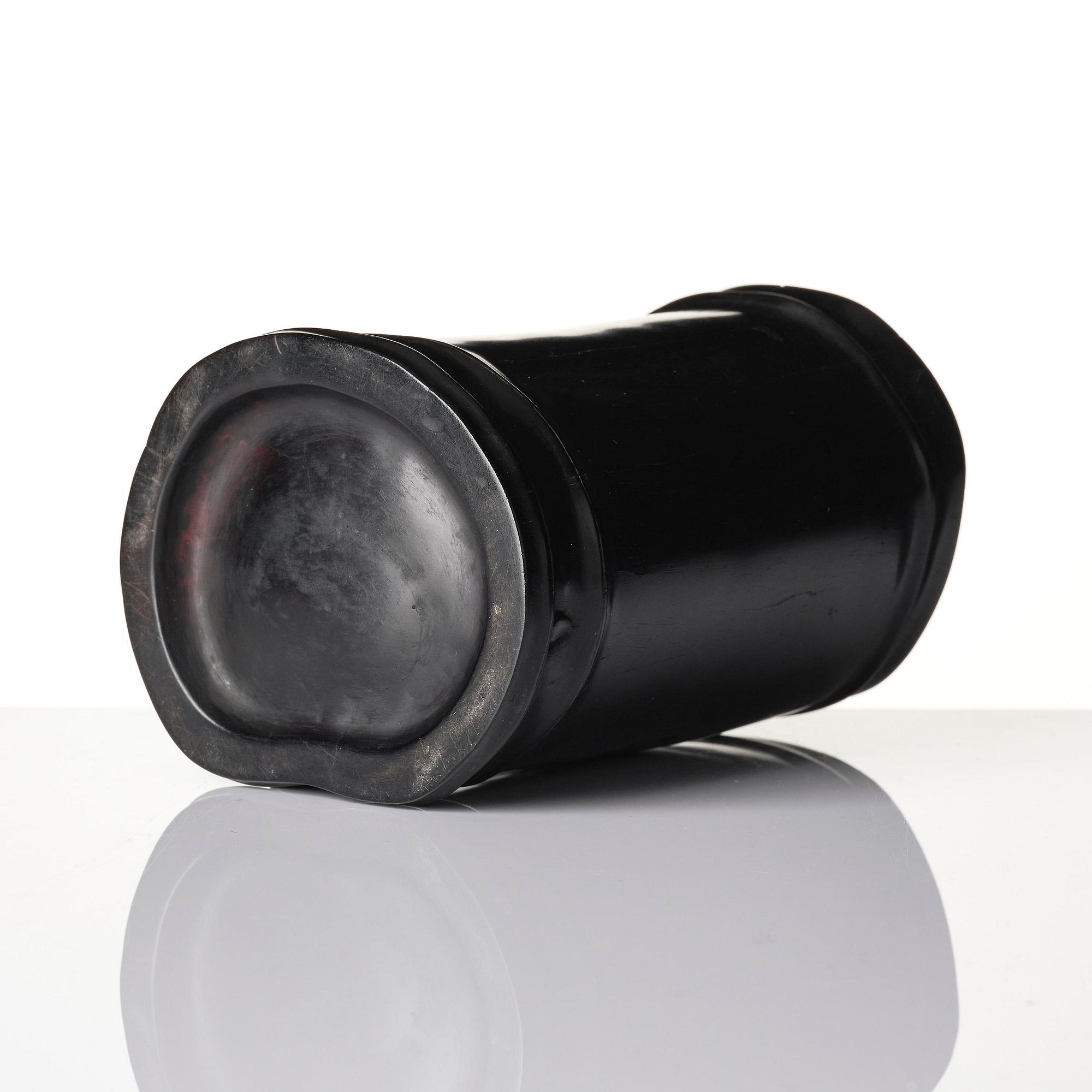 A hardwood bamboo shaped brushpot with a sceptre, China, 20th century.