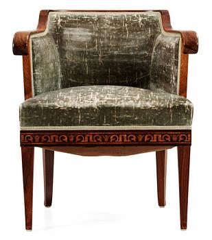 A Swedish palisander armchair with inlays of different woods, 1920's-30's.