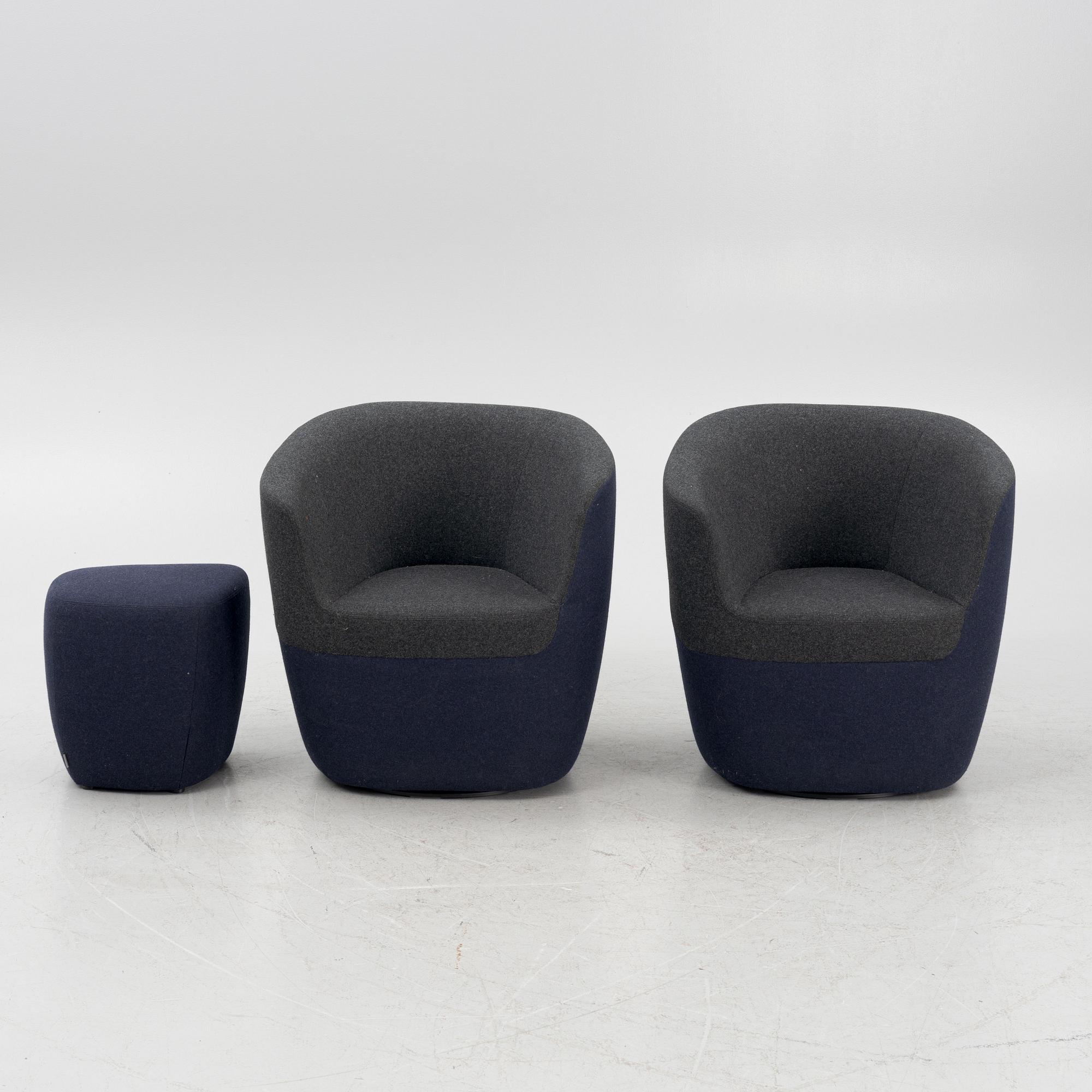 UN Studio/Ben van Berkel, a pair of 'Seating Stones' armchairs with a foot stool, Walter Knoll.