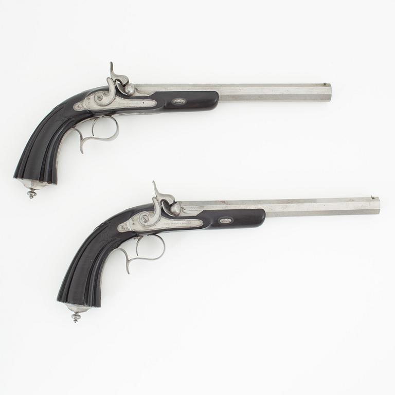 A signed pair of percussion pistols by Lepage-Moutier, Paris, 1840's.