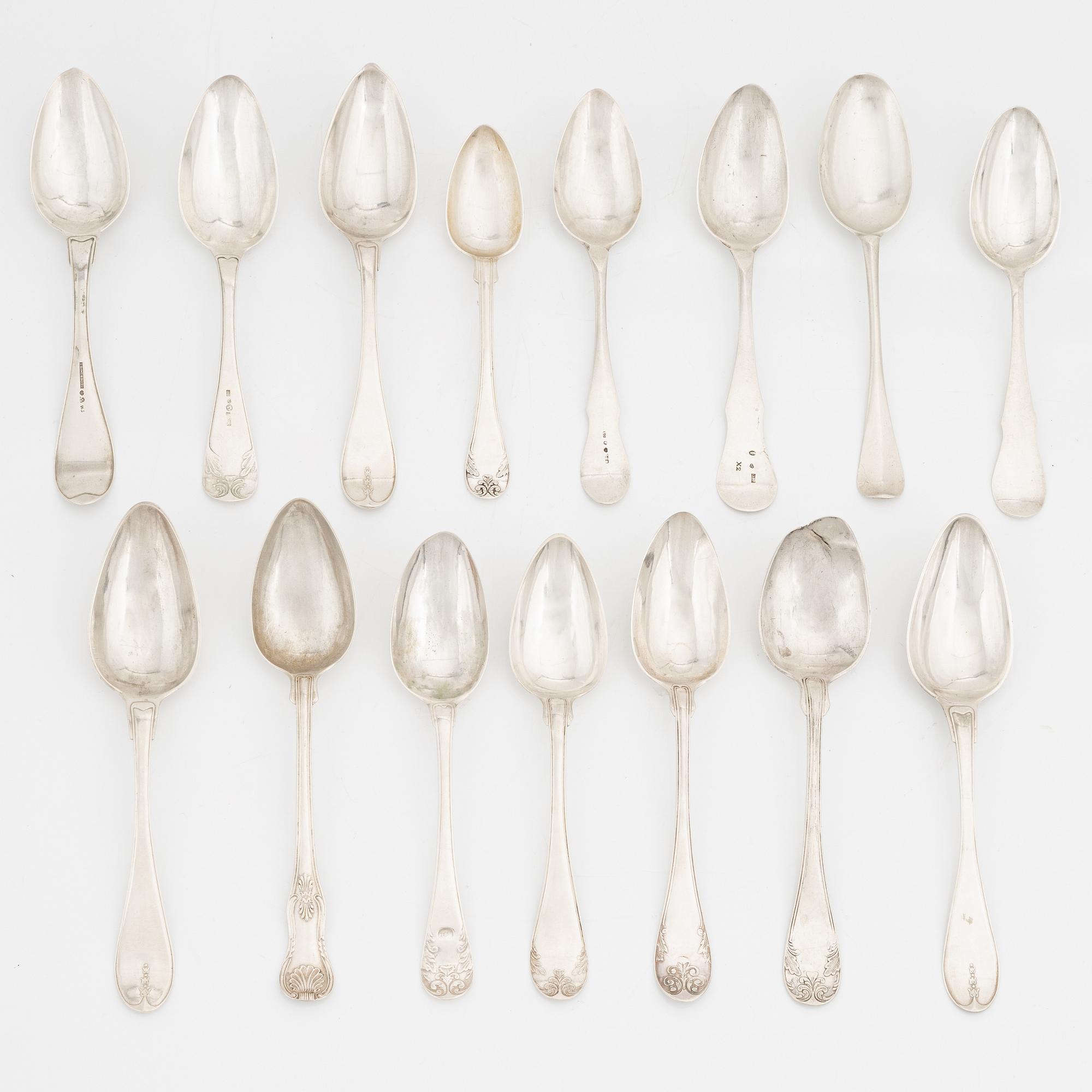 Skedar, 15 st, silver, Sverige 1800-tal.