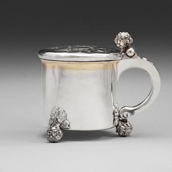 892. A Swedish 17th century parcel-gilt tankard, mark of Johan Biörck, Västerås (1680-1709).