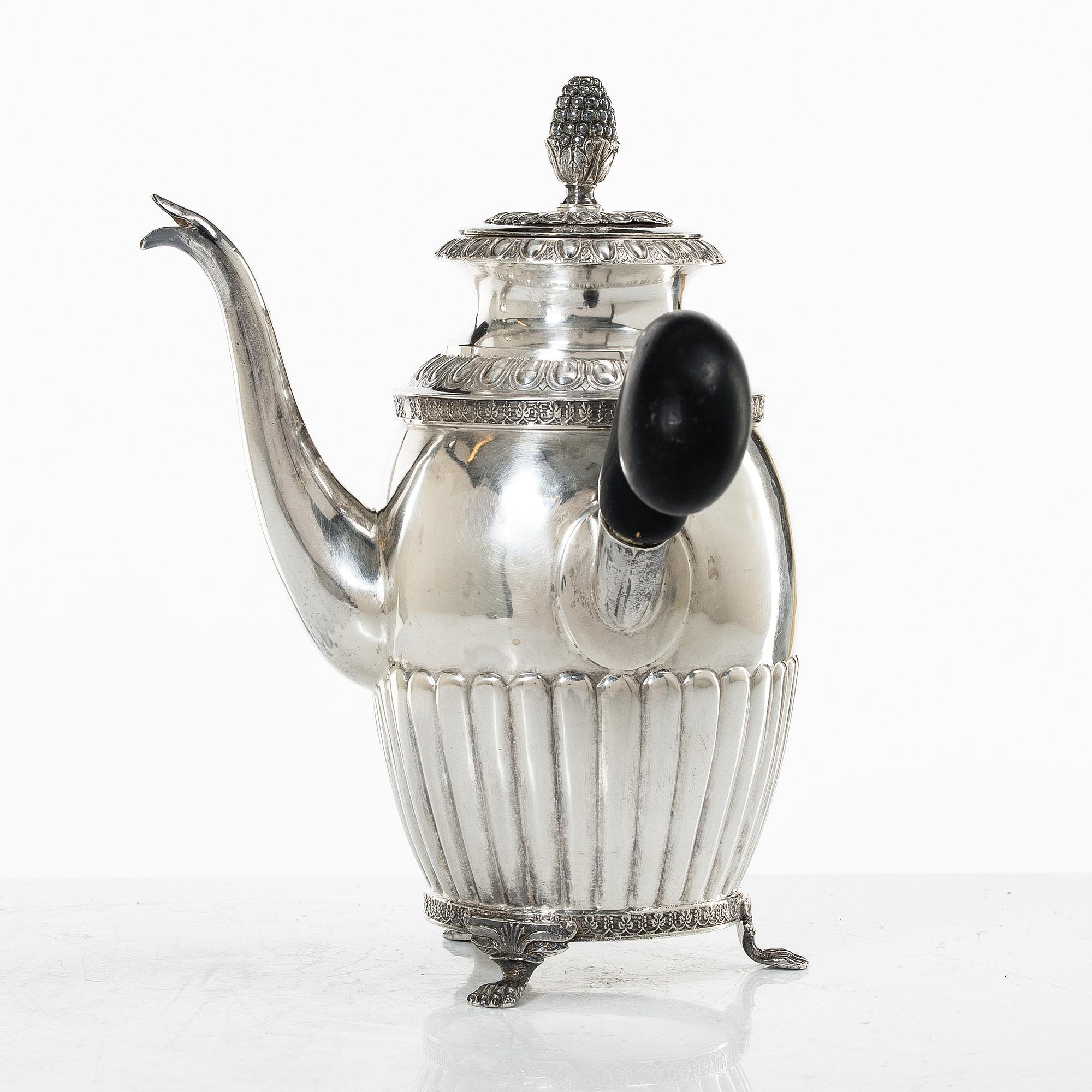A 19th century Swedish silver coffee pot, marks of Anders Lundqvist, Stockholm 1845.