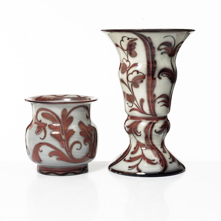Allan Ebeling, two glazed ceramic vases, Bo Fajans, 1920s.