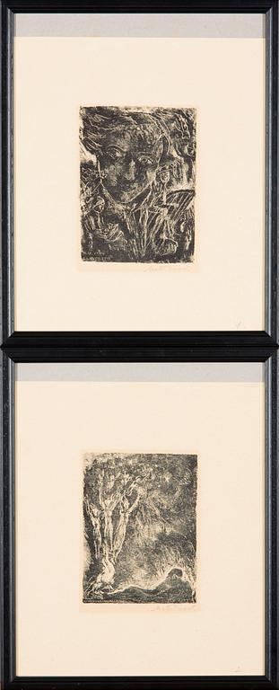 MATTI VISANTI, litografier, 2 st, signerade och daterade 1944 i plåten.