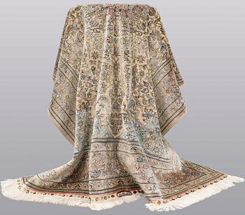 A rug, Figural Oriental silk,  signed, ca 175 x 125 cm.