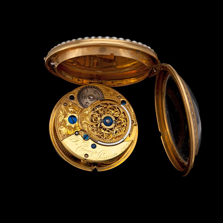 A gold and enamel pocket watch, F. Crump, London.