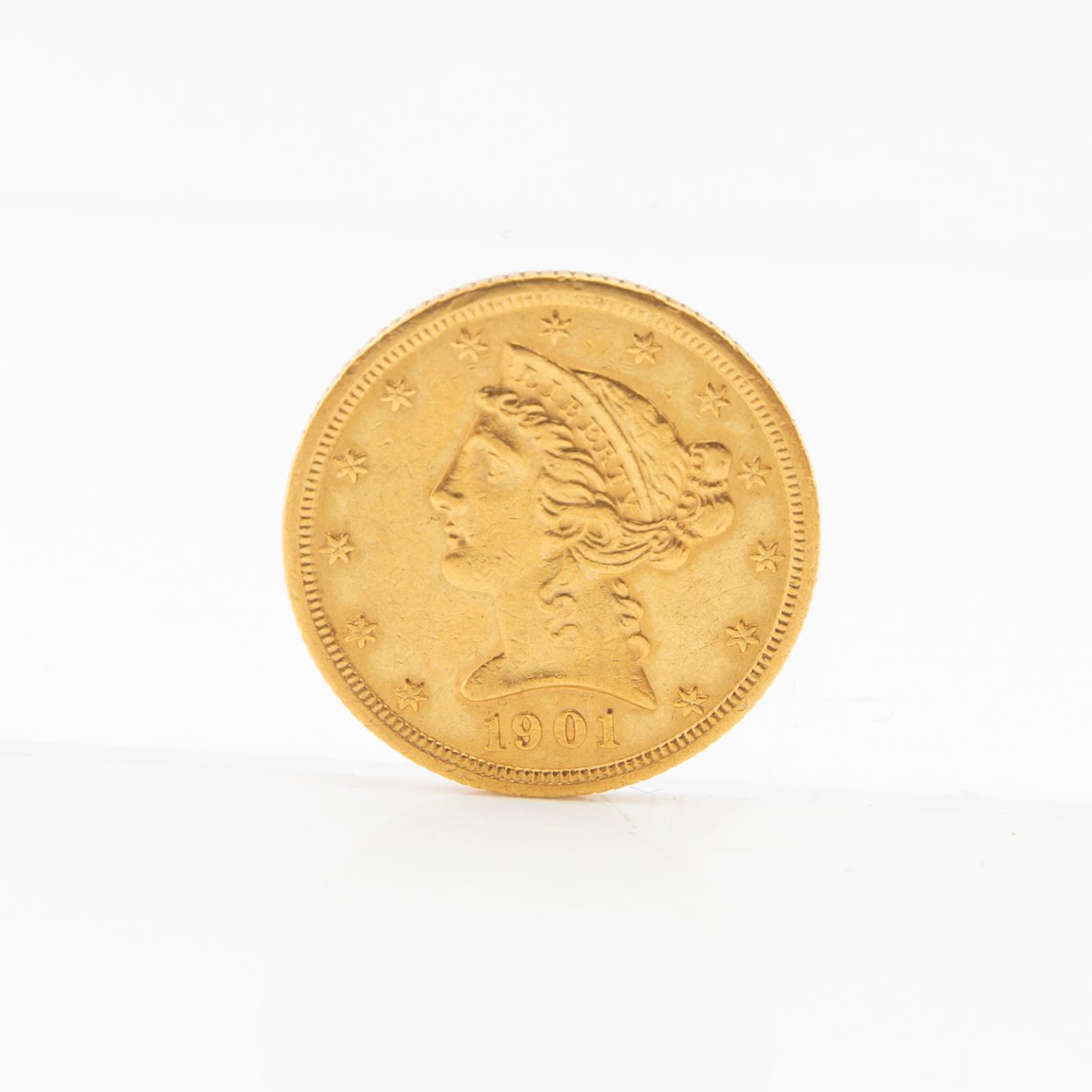 Gold coin 5 dollars USA 1901.