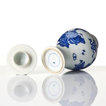 A blue and white vase with cover, Qing dynasty, Kangxi (1662-1722).