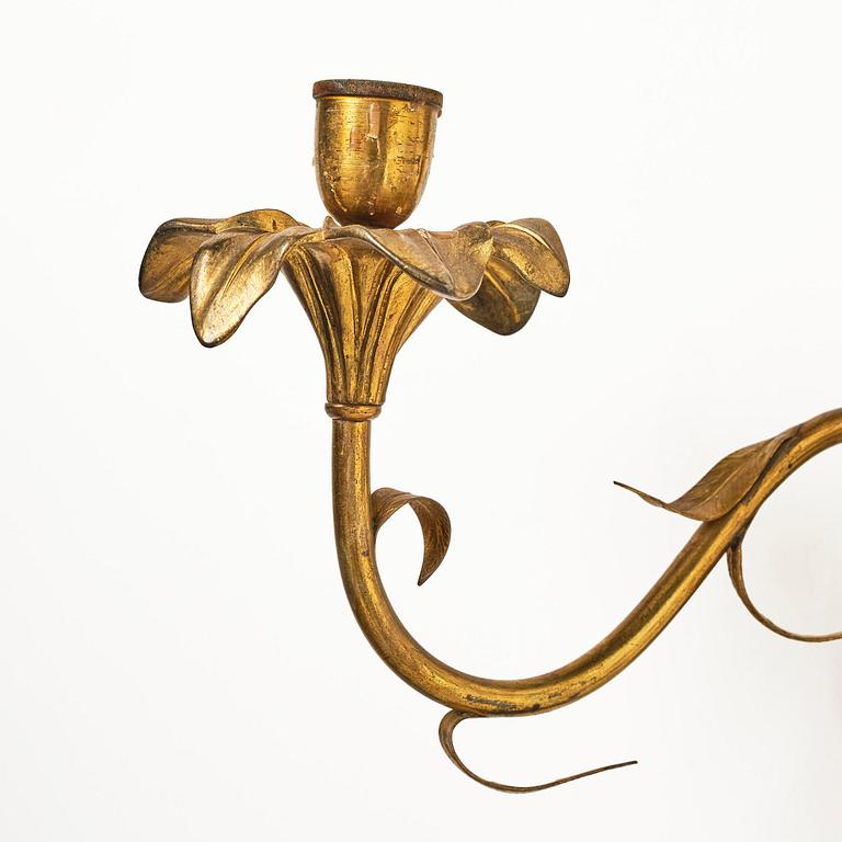 A pair of gilt bronze two-branch appliques after F. L. Rung, late 19th century,