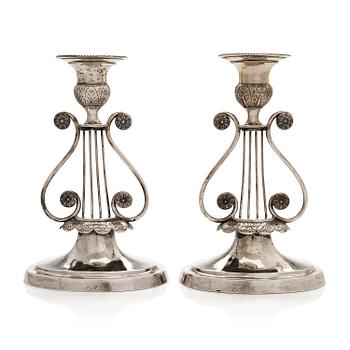 A pair of 19th-century silver candlesticks, maker's mark of Jacob Herman Lundström, Kuopio, 1823.