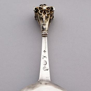 A Swedish parcel-gilt silver spoon, marks of Casimir Friedrich Meidt, Karlskrona 1712-1723 (1744)).