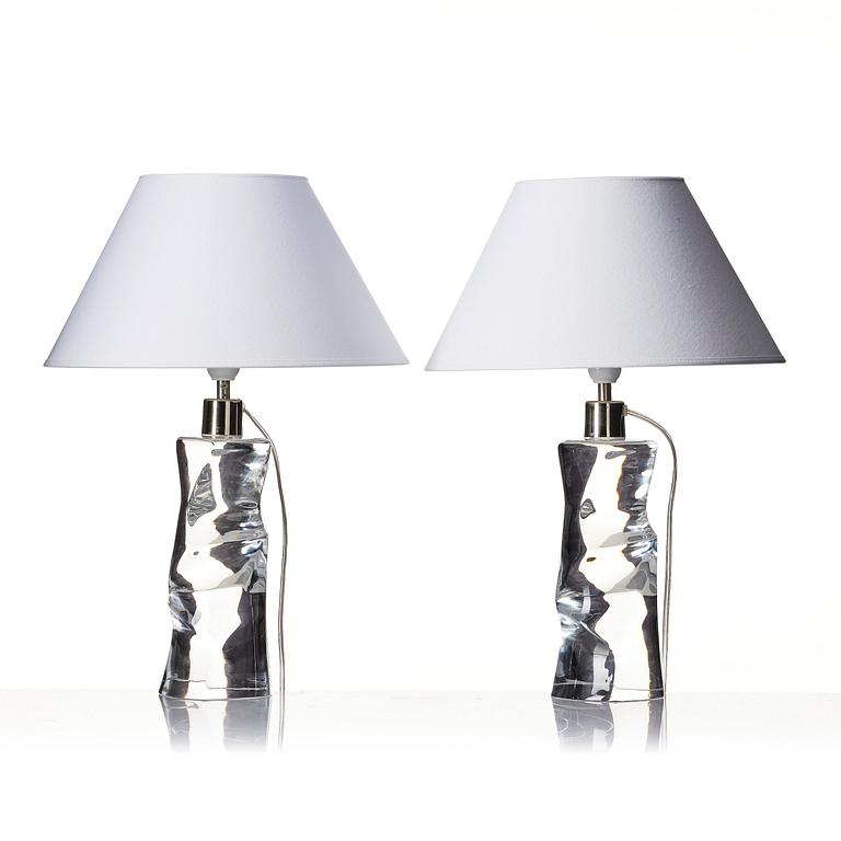 Olle Alberius, a pair of table lamps model "AD 2214", Orrefors, 1960s-70s.