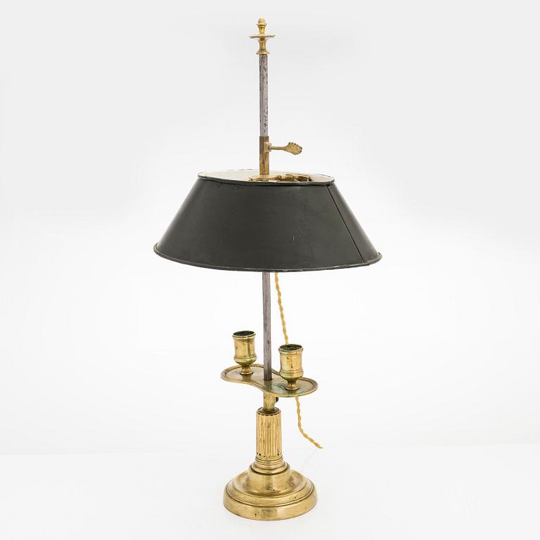 A bouillotte table lamp for two candles, France, late 19th century.