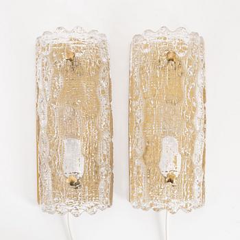 Carl Fagerlund, a pair of brass and glass wall lights, Orrefors, 1960's.