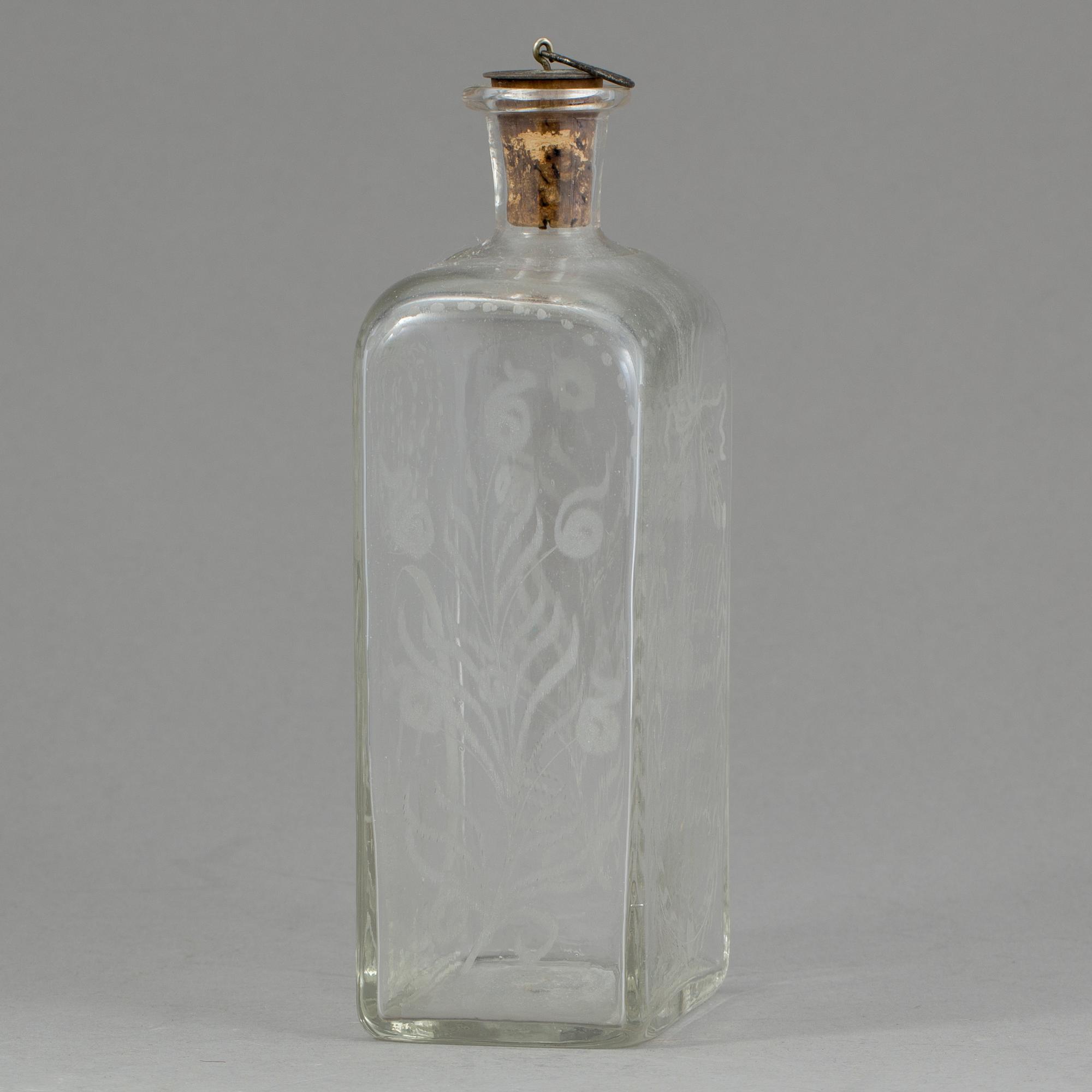 BRÄNNVINSFLASKA, glas, Bjursås. Daterad 1862.