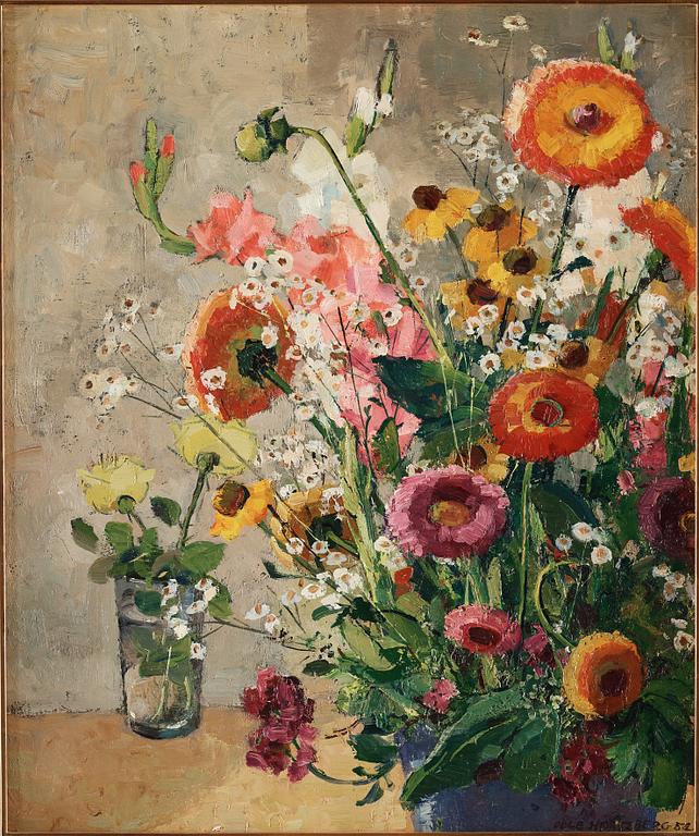 OLLE HJORTZBERG, a still life with flowers, signed and dated 54.