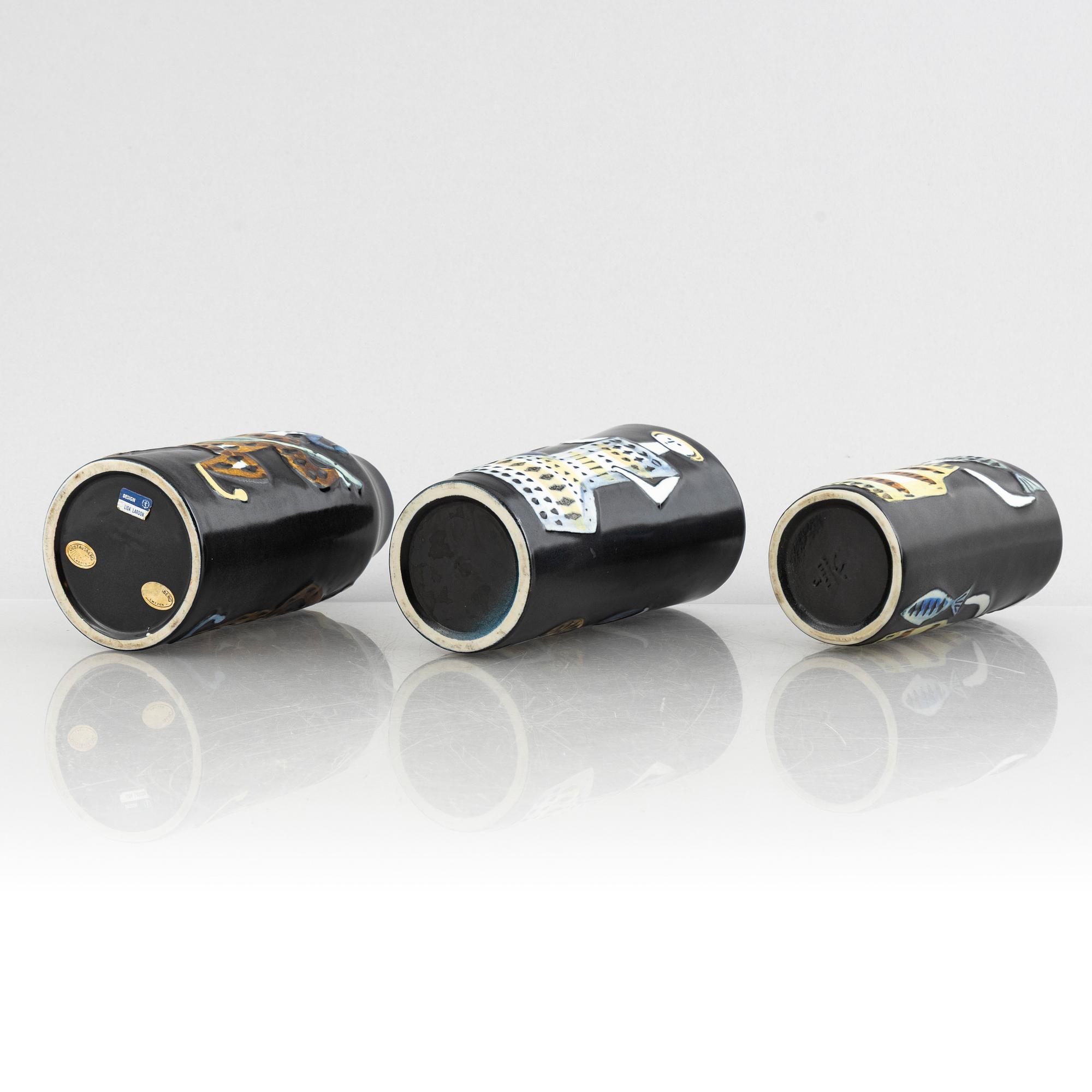 Lisa Larson, vaser, 4 st och fat, 2 st, stengods, ur serien "Varieté", Gustavsberg.