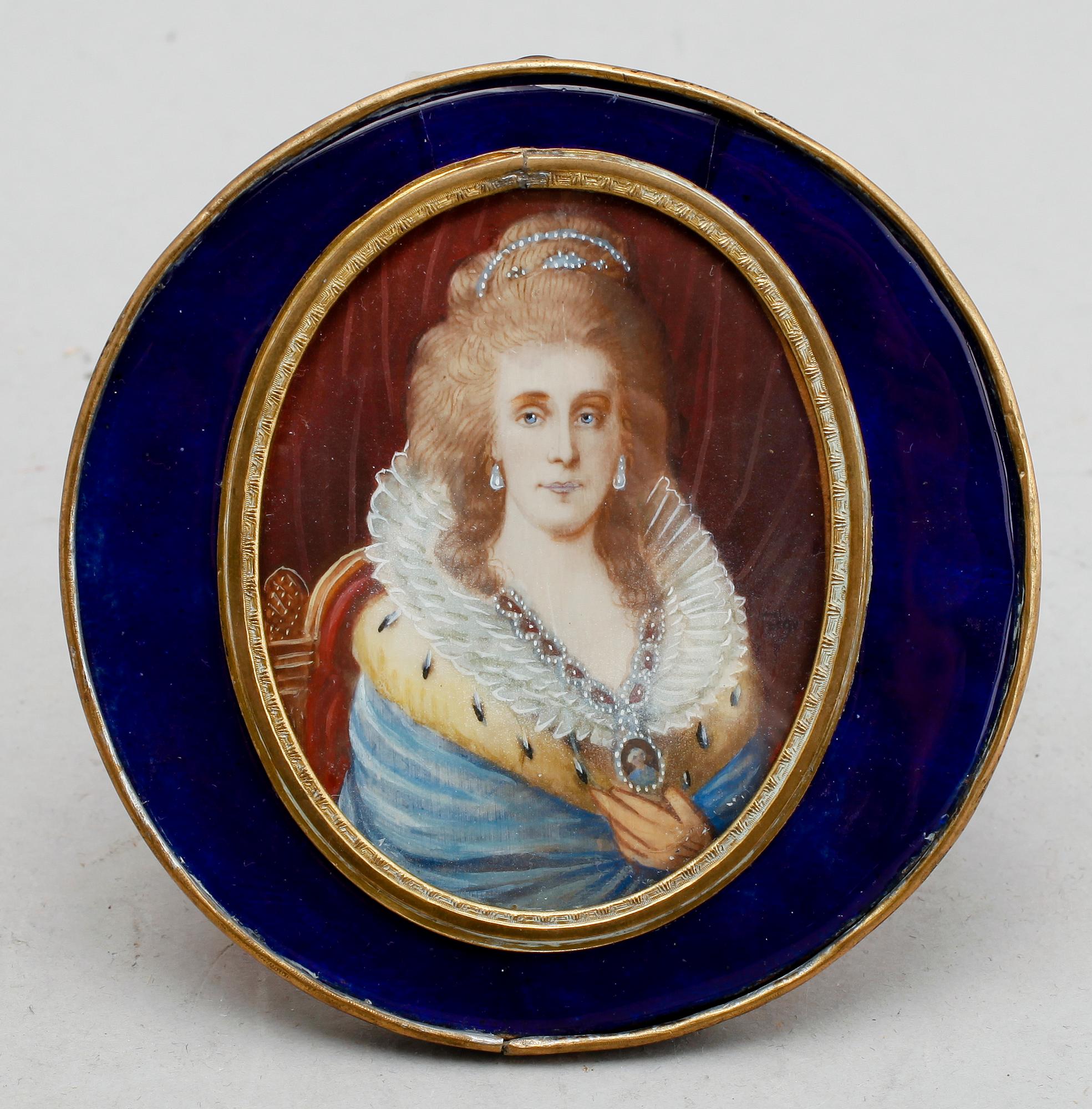 MINIATYRMÅLNING, tidigt 1800-tal, möjligen Limoges, otydligt signerad.