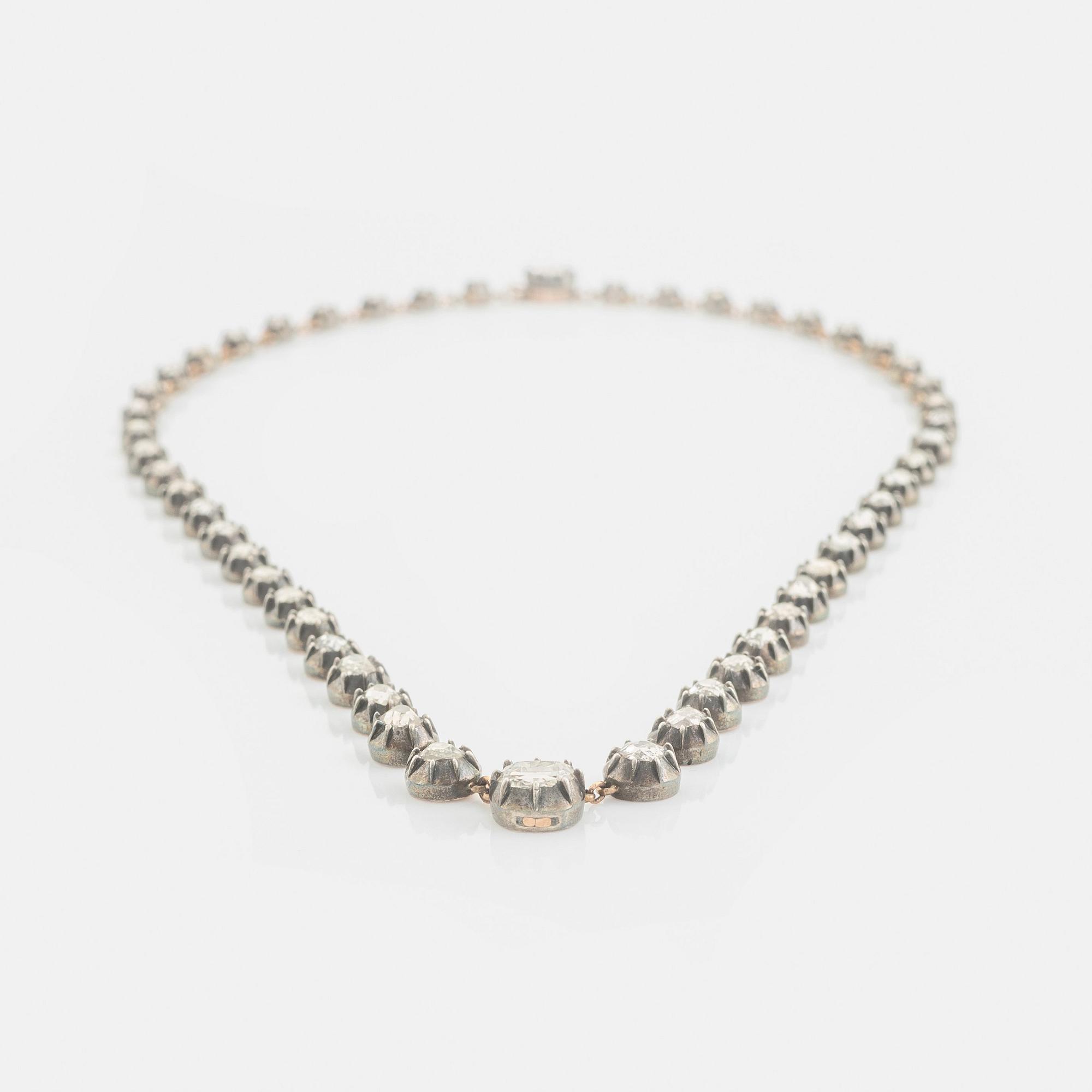 Collier silver och guld med gammalslipade diamanter, 1800-tal.