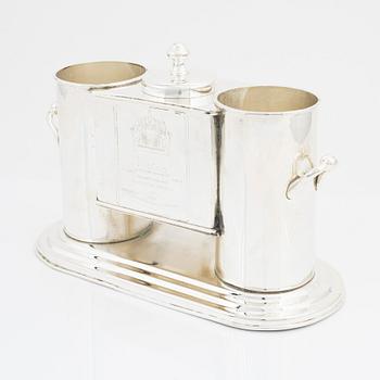 A contemporary champagne cooler for two bottles.