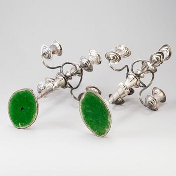 A PAIR OF SILVER PLATE CANDELABRA, regency style, England, first half of the 20th century.