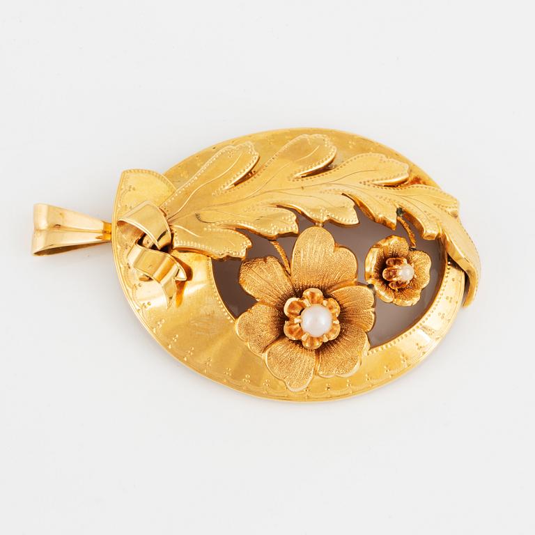 HÄNGE, 18K guld med två halvpärlor.