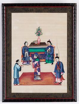 A set of four Chinese paintings by unkown artist, Qing dynasty, 19th Century.