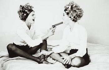 211. Ellen von Unwerth, "Linda and Christie with Toy Gun, Cannes, 1990".