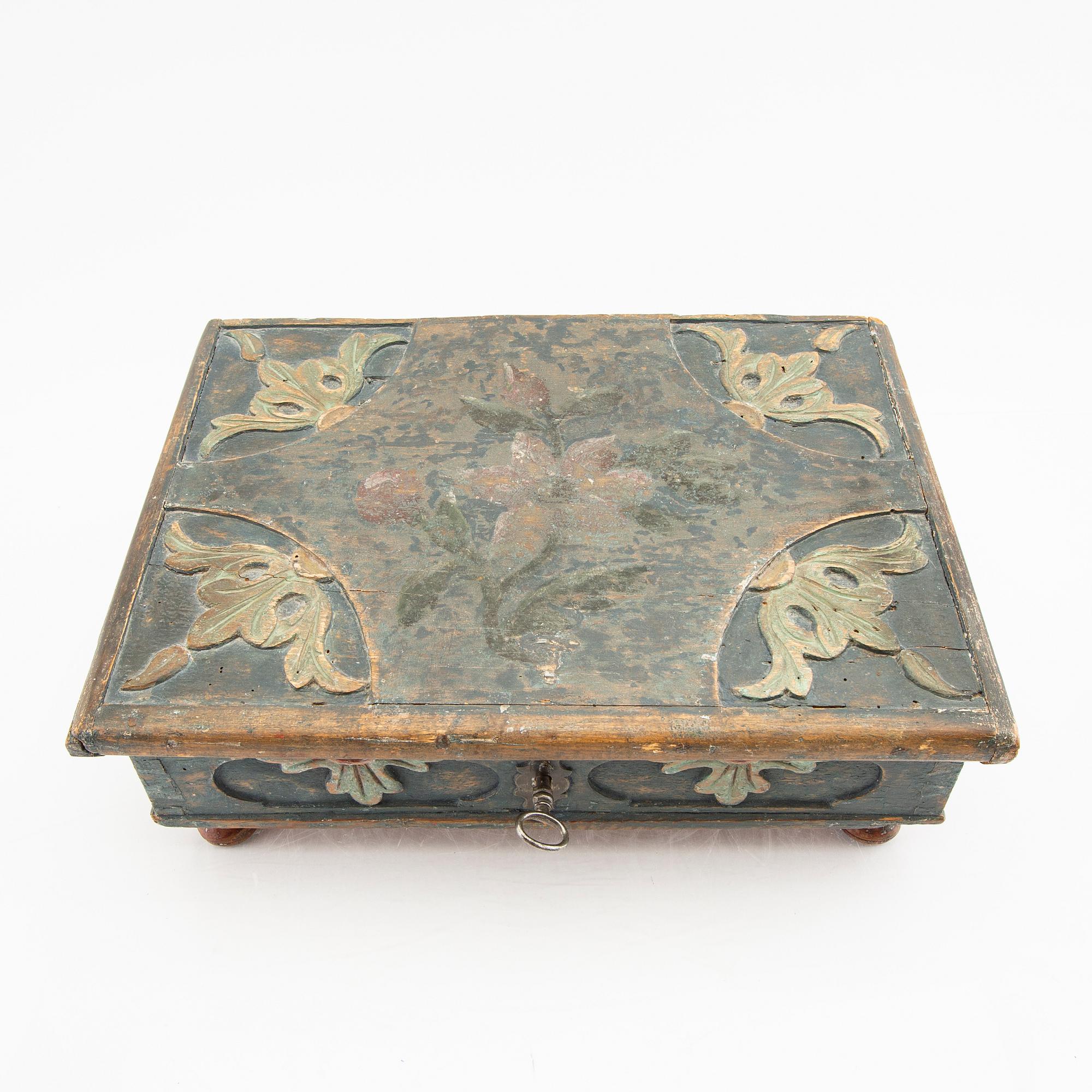 A painted wooden 18th century box.
