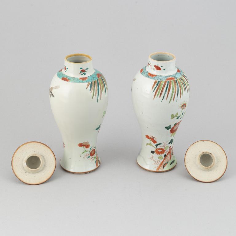 A pair of famille rose vases with covers, Qing dynasty, Qianlong (1736-95).
