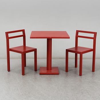 BORIS BERLIN/POUL CHRISTIANSEN, a 'Non' table with two chairs by Komplot design for Källmo.