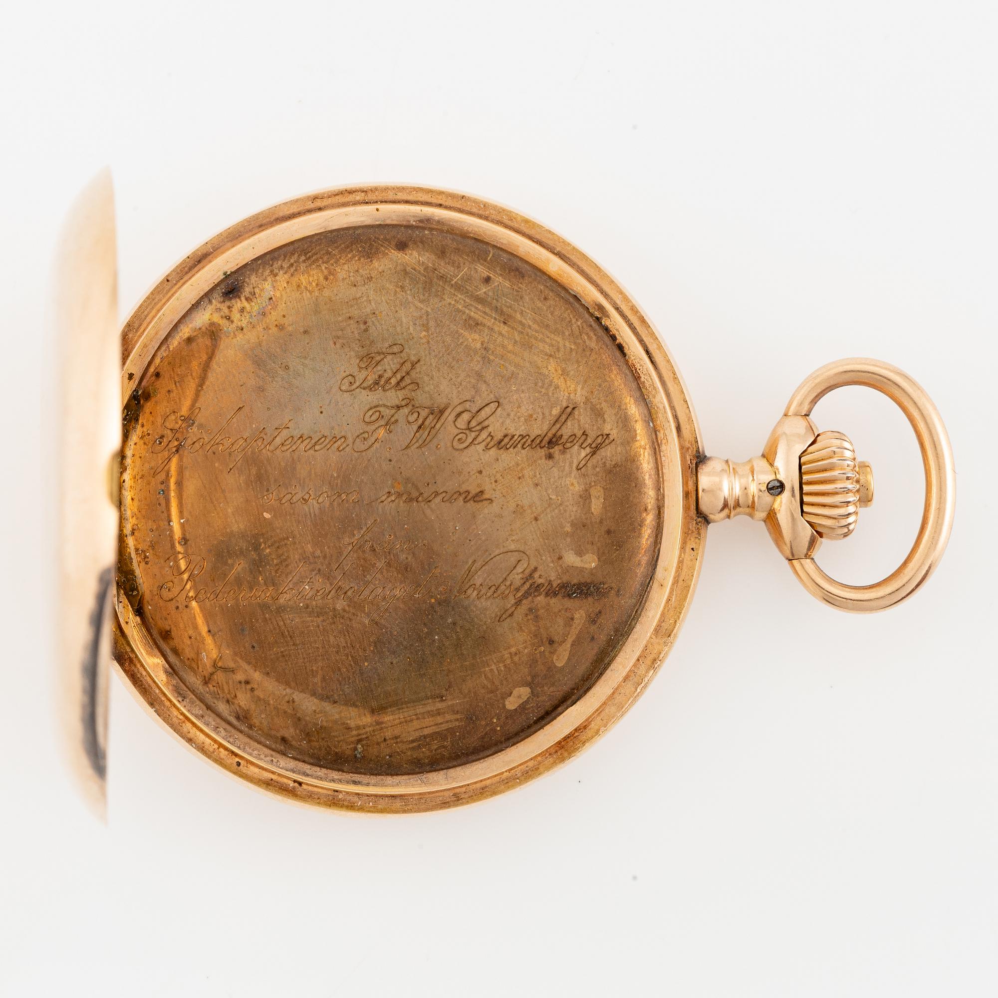 IWC, pocket watch, hunter, 14K gold, 52 mm.