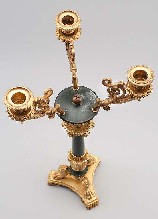 KANDELABER, förgylld brons, empirestil, 1800-tal.