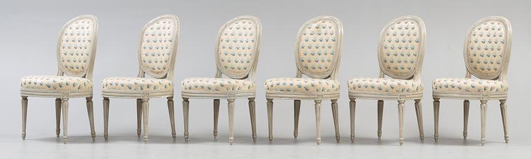 Six Gustavian 18th century chairs.
