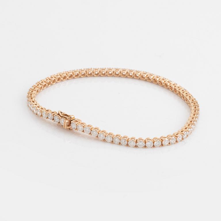 Tennisarmband, 14K roséguld med briljantslipade diamanter, totalt 5,30 ct.