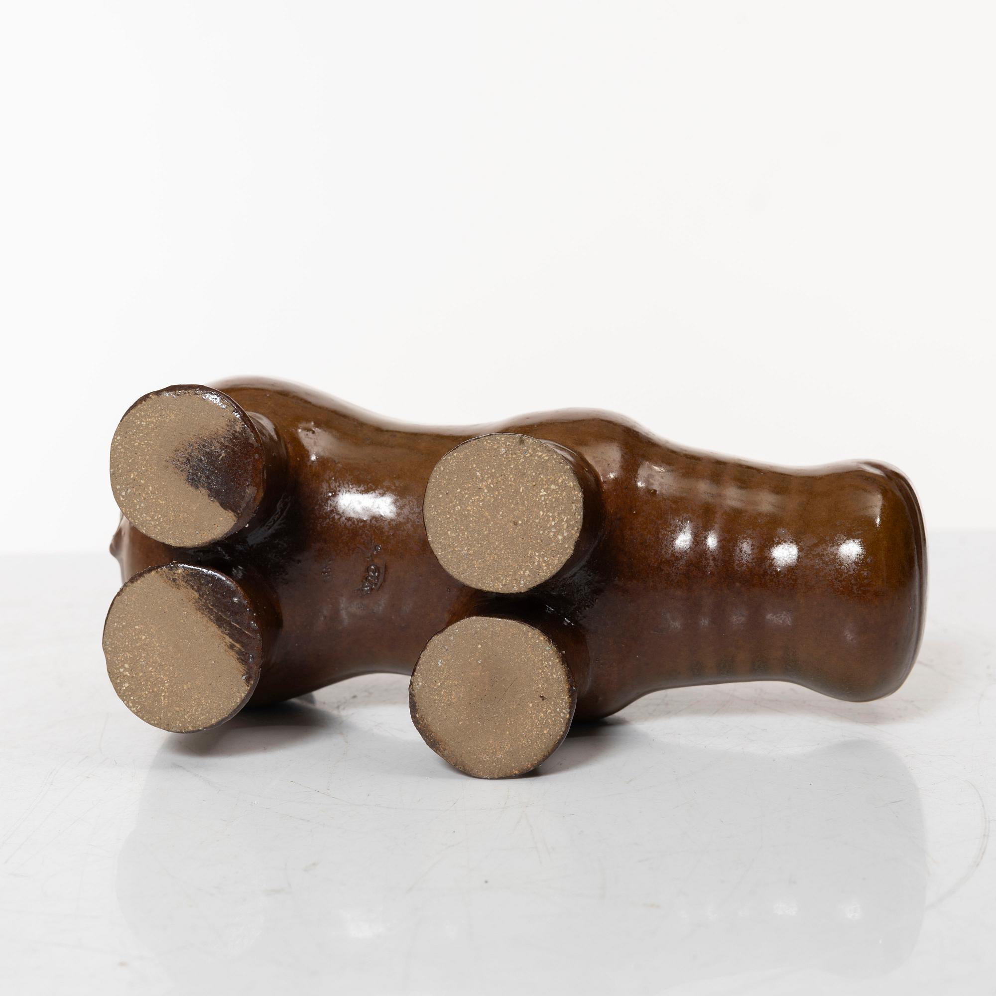 Lisa Larson, a 'Flodhäst med fåglar' (Hippo with Birds) figurine, Gustavsberg, Sweden.