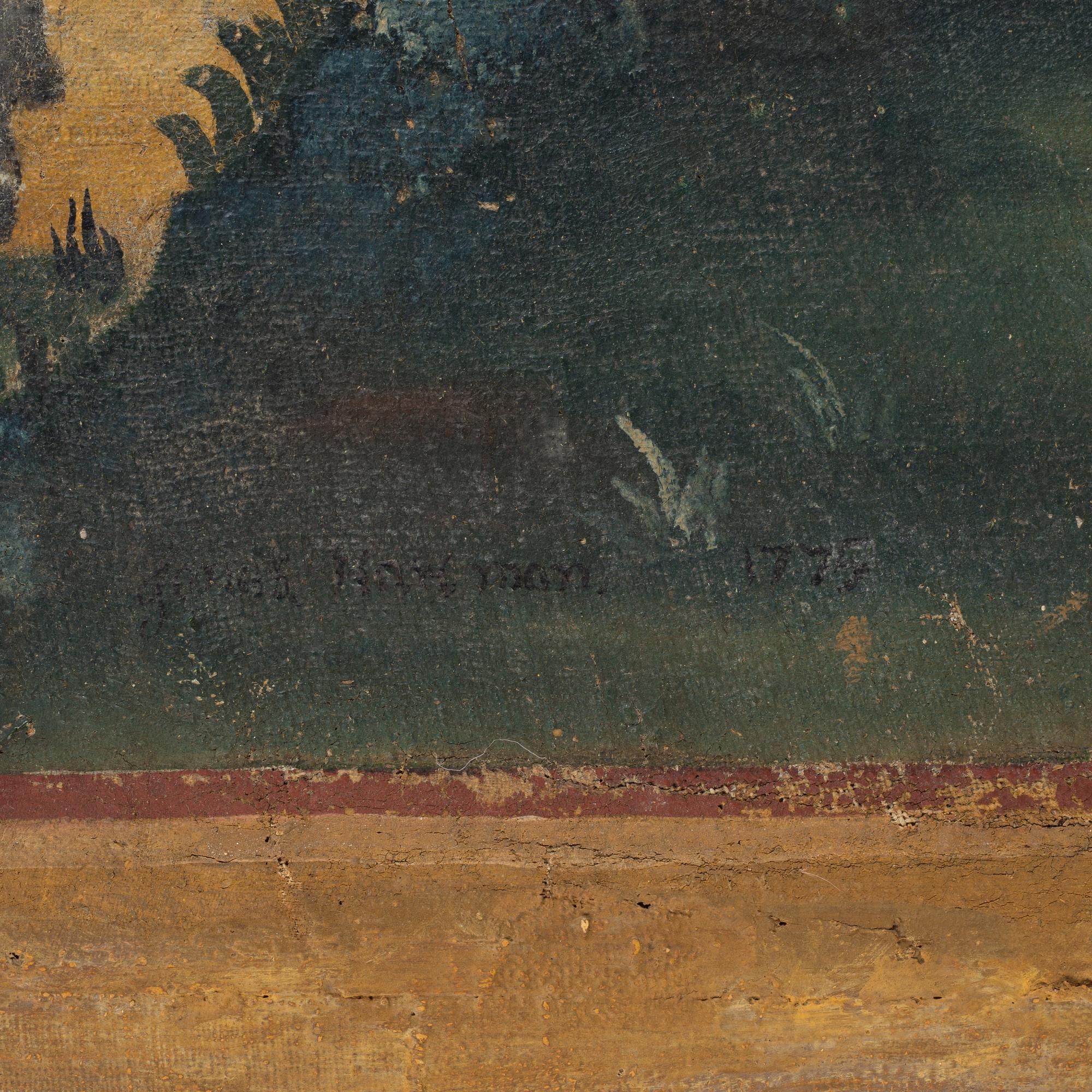 JONAS HERTMAN, Panel, The hunting company, Signed Jonas Hertman and dated 1775.