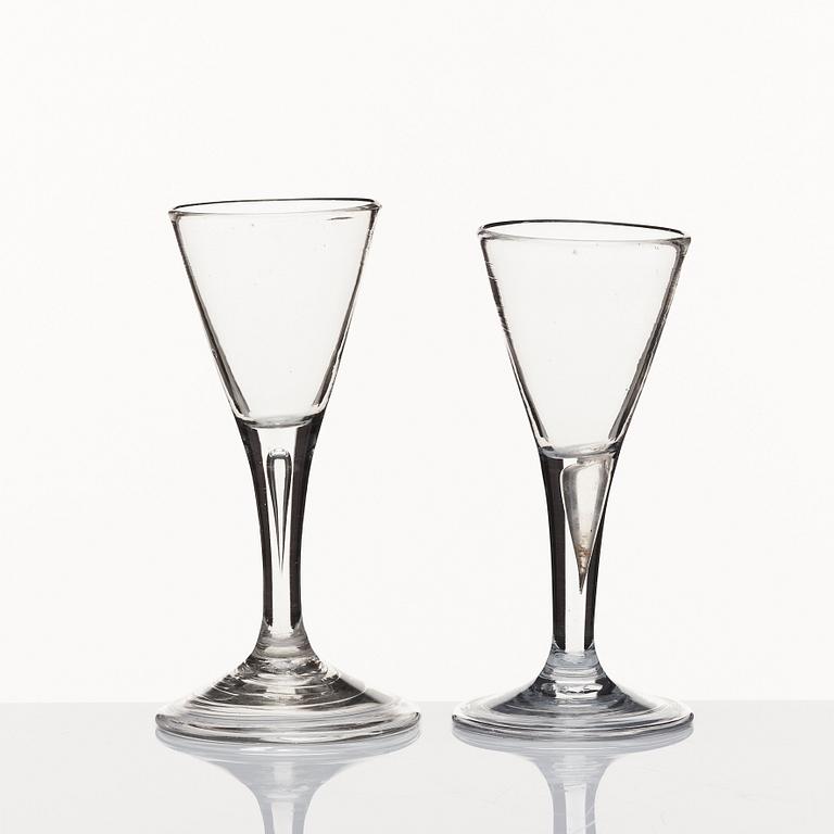 A set of six wine glasses, 18th Century.