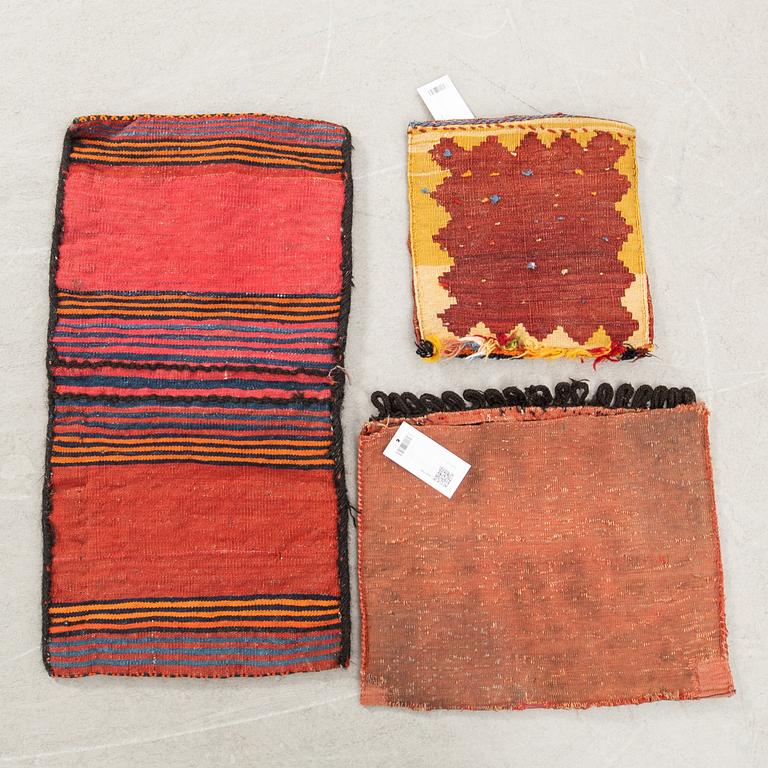 Väskor Khorjin 3 st, Bachtiari Turkmensk, Kashgai semiantika ca 38x47 cm, 32x32 cm och 76x42 cm.
