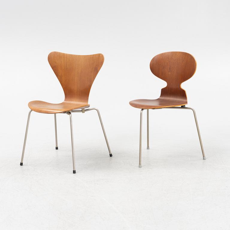 Arne Jacobsen, two teak veneered cahirs, Fritz Hansen, Denmark, 1960's.