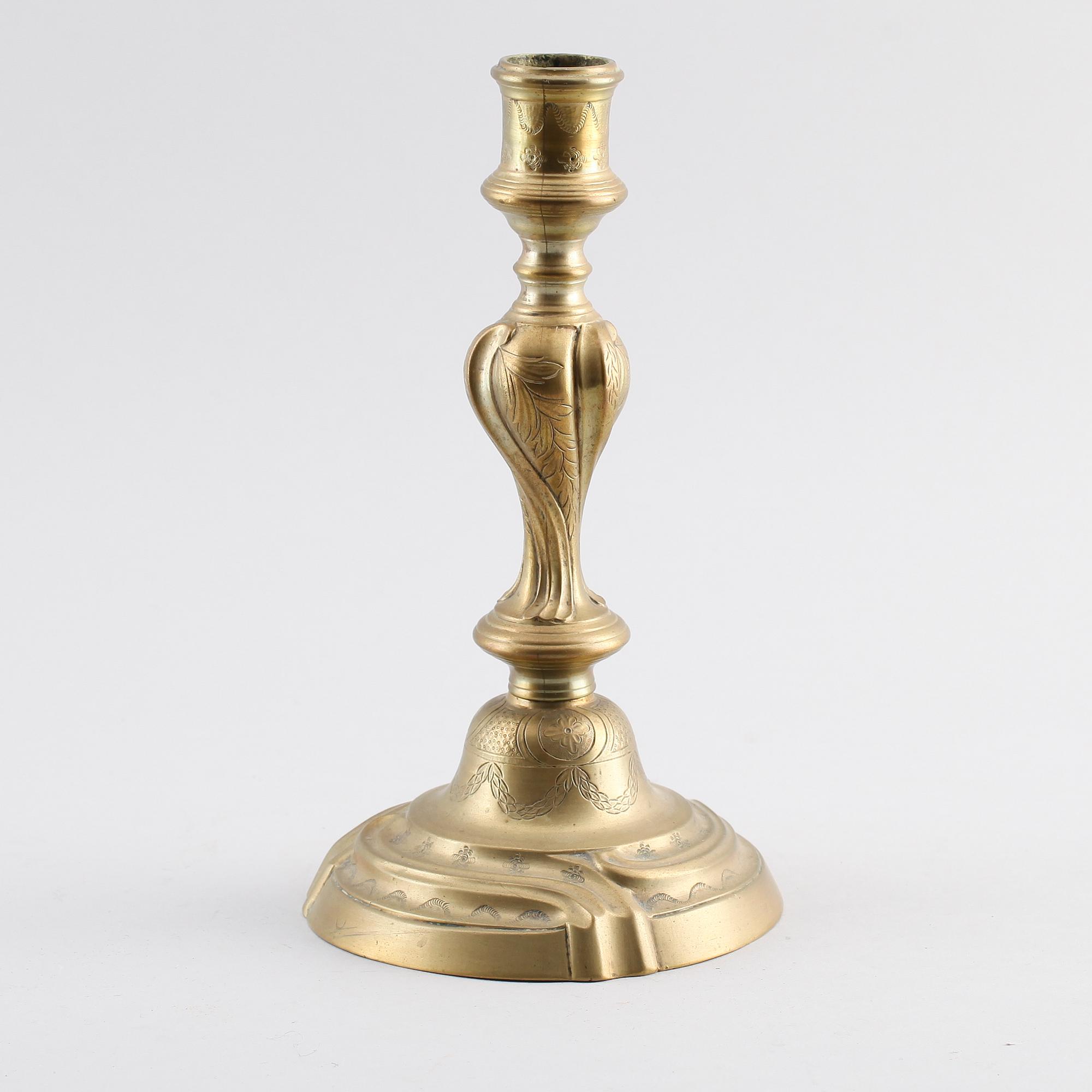 LJUSSTAKE, mässing, rokoko, 1700-tal.