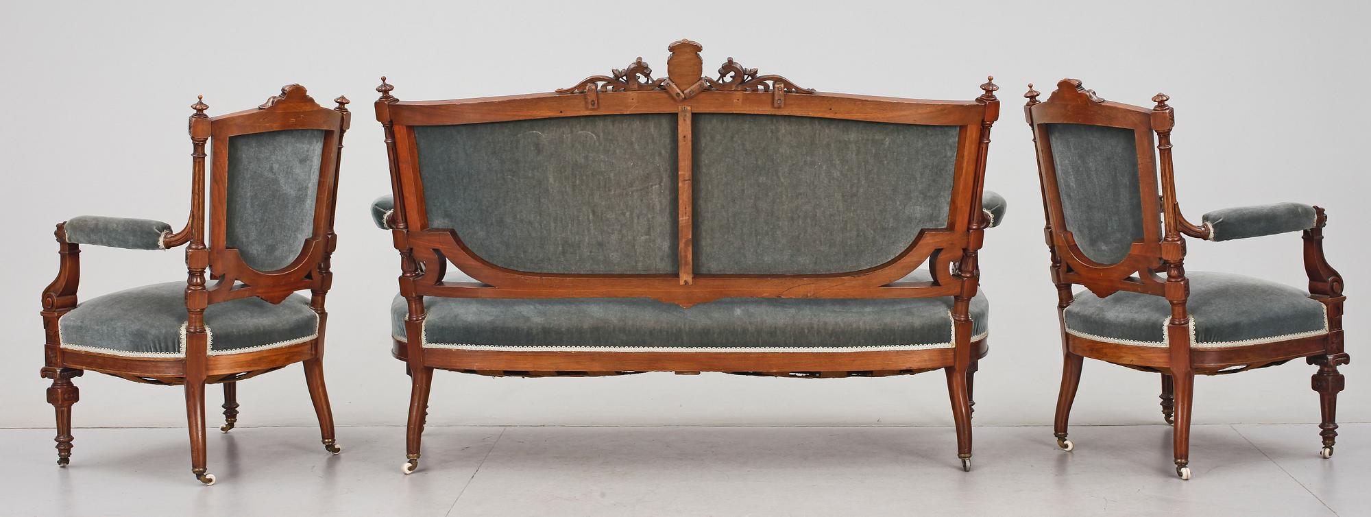 SALONGSMÖBLEMANG, 3 delar, nyrenässans, 1800-talets slut.