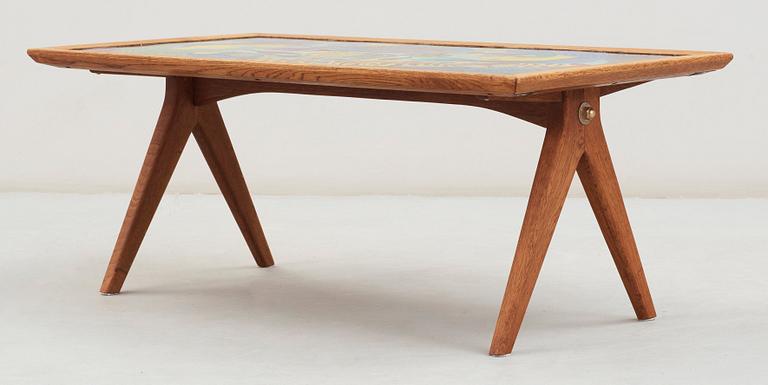 A Stig Lindberg and David Rosén enamel and oak sofa table, Gustavsberg and Nordiska Kompaniet, Sweden 1950's.