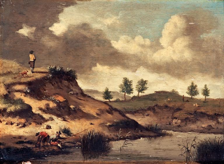Jan Wijnants Attributed to, Landscape with fishermen.