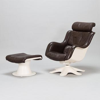 Yrjö Kukkapuro, nojatuoli, malli 418N ja rahi malli 812J, Haimi 1960-luvun loppu.