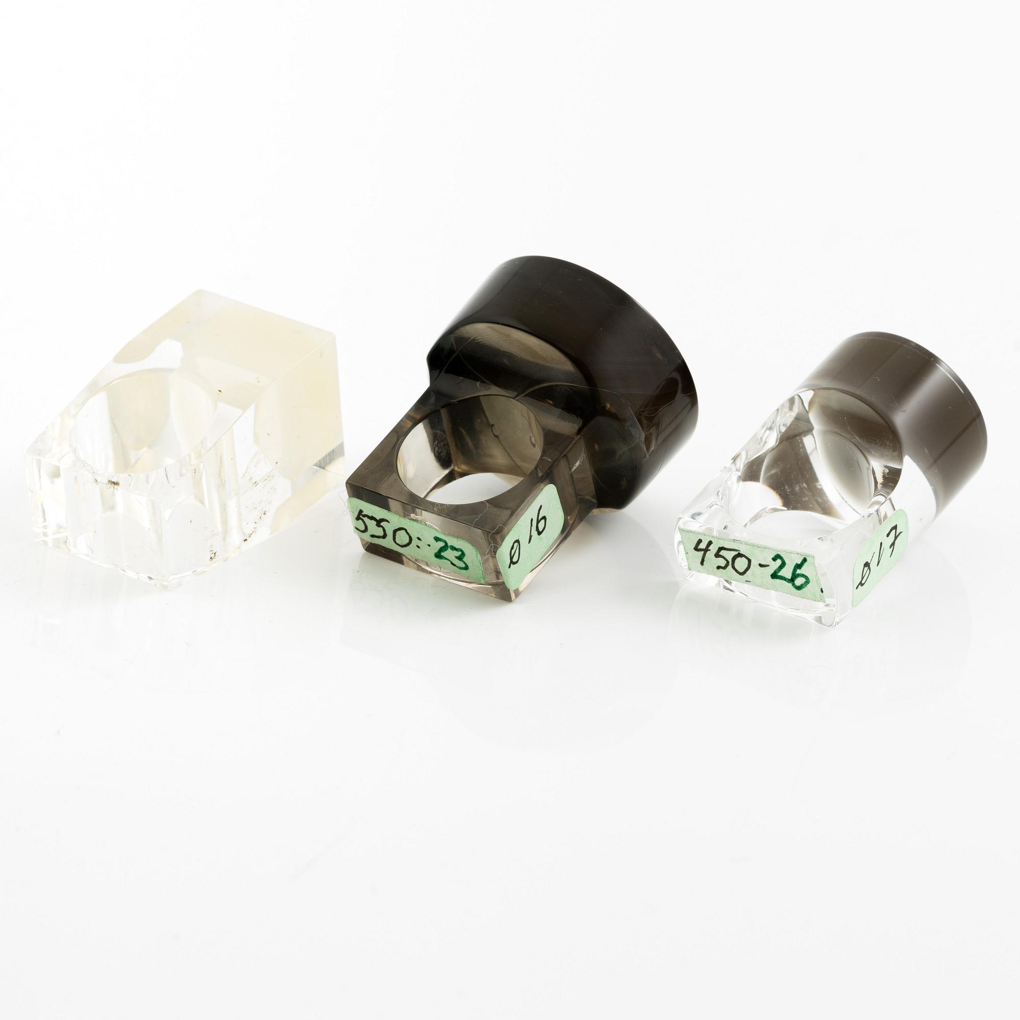 Siv Lagerström, tre ringar akrylplast, 1970-tal.