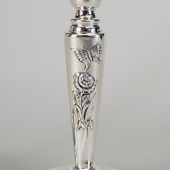 A pair of silver candlesticks by Meya Lerible for Mema, Linköping 1994.